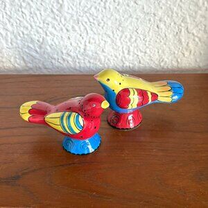 Vintage Song Bird Salt & Pepper Shakers | Blue Red Yellow Ceramic Love Birds